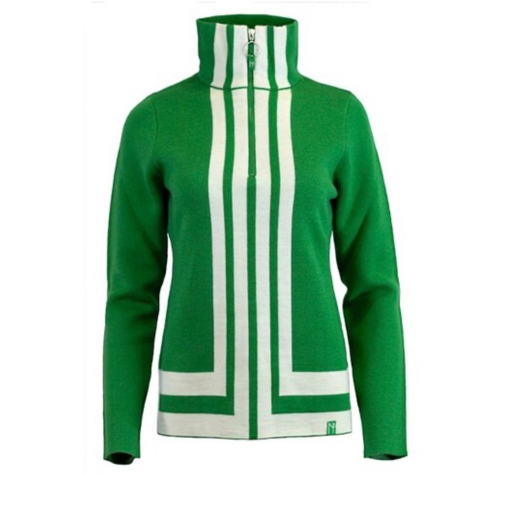 Neve by CK Bradley | St. Mortiz Half Zip Stripe Wool Sweater in Kelly Green